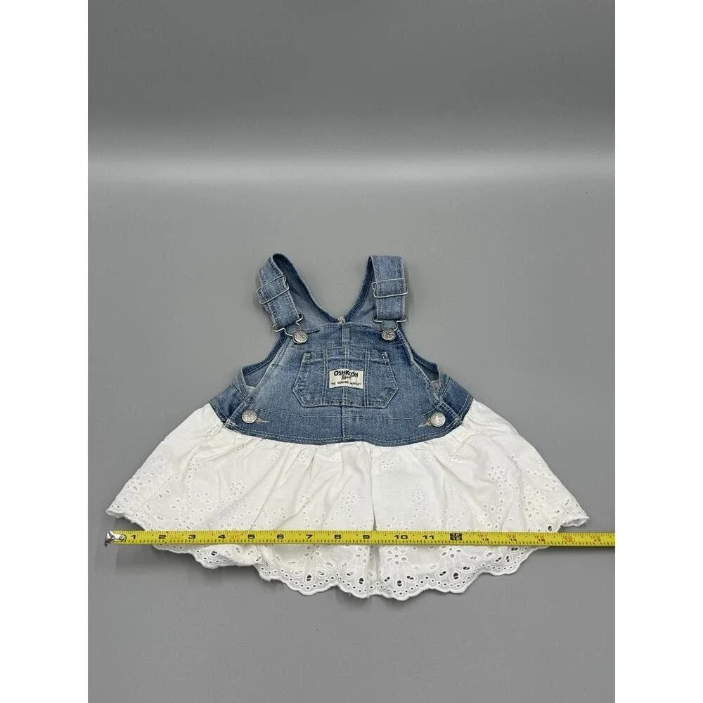 OshKosh B'gosh Baby Girl Denim Overall Dress Eyelet Skirt 6M
